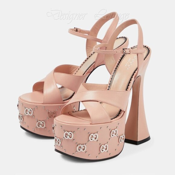 NEW GUCCI Interlocking GG Studs Rose Leather Platform Sandals EU 39.5 US 9.5 - Picture 2 of 12